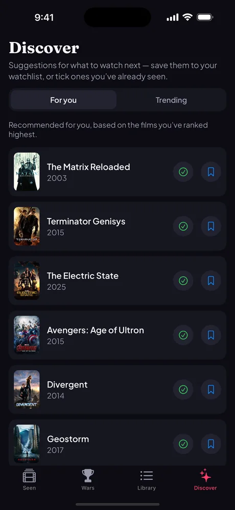 Seenit Discover recommendations